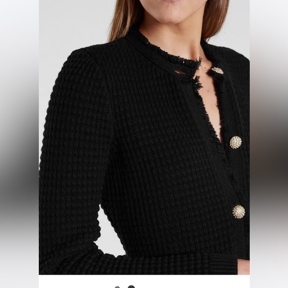 “Express” black, waffle, rhinestone button sweater/blazer; size small; NWOT - Picture 3 of 9